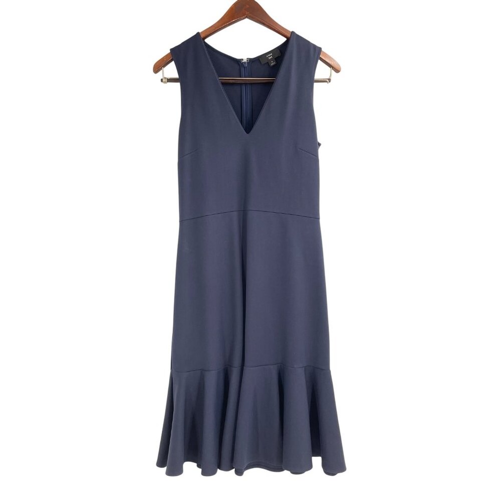 J. Crew 365 Womens Size 4 V-Neck Sheath Dress Stretch Ponte Fit and Flare Navy